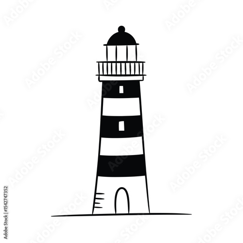 Hand Drawn Black and White Lighthouse Illustration