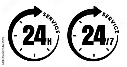 24 Hours Service Icons – Customer Support Clock Vector