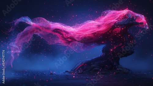 Ethereal Glow: A Digital Art Tree with Pink Nebula