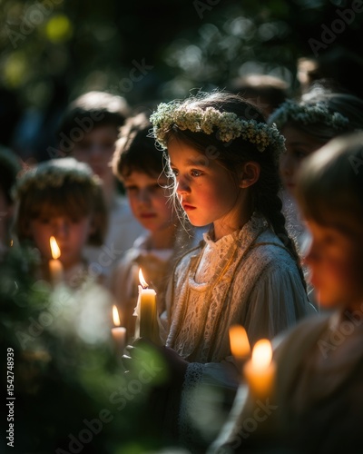 Girl with Flower Crown Holds Candlelight