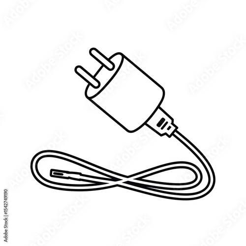 Simple Line Art Illustration of a Phone Charger with Cable