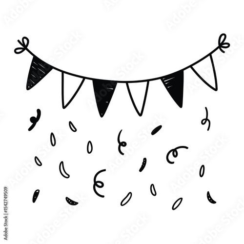 Hand Drawn Party Banner with Confetti Illustration on White Background