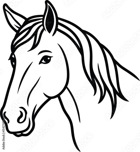 Black Horse Silhouette On White Background Line Art
