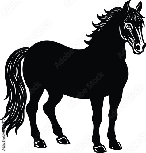 Black Horse Silhouette On White Background Line Art
