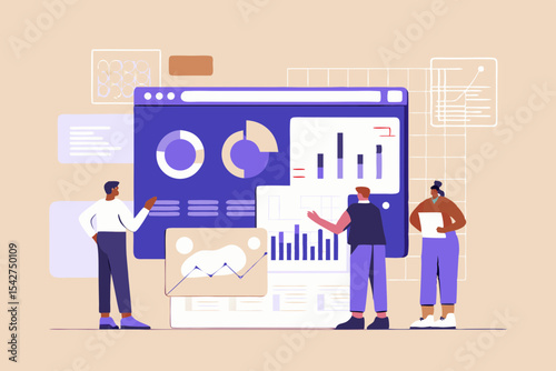Team Analyzing Data Visualization and Business Analytics Reviewing Charts and Graphs for Strategic Planning and Decision Making in a Meeting