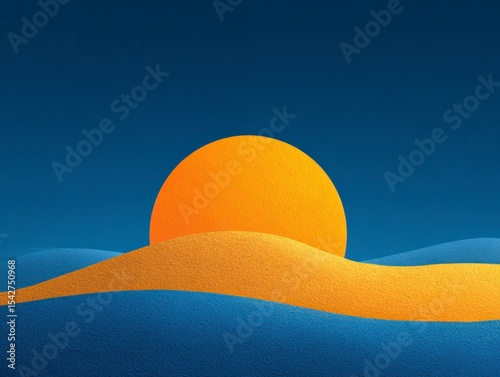 Abstract Sunset Over Rolling Hills Minimalist Digital Art
