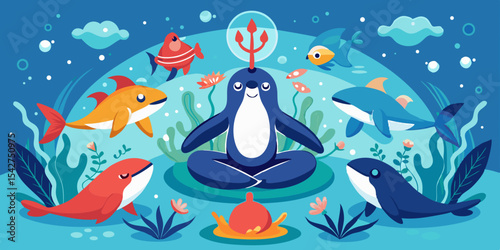 Serene Sea Animals Meditating in an Underwater Circle a Peaceful Ocean Scene