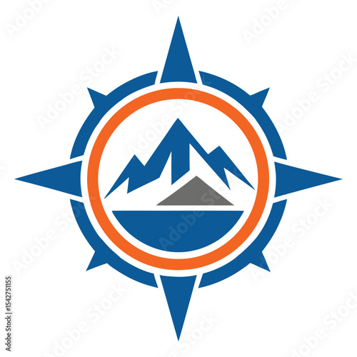 Blue Orange Compass Rose Mountain Peak Logo Design