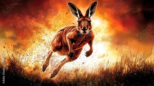 Fiery Kangaroo Leap  A Stunning Digital Art Print