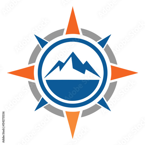 Compass Rose Design Blue Mountains Gray Orange Navigation Symbol
