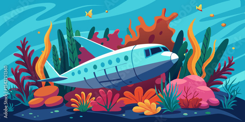 Sunken Airplane Wreckage Transformed by Vibrant Coral Reef Growth in Ocean Depths