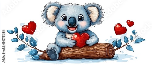 Adorable Koala Holding Heart Valentine's Day Illustration