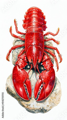 Vibrant Red Lobster Illustration Detailed Artwork of a Crustacean on Rock