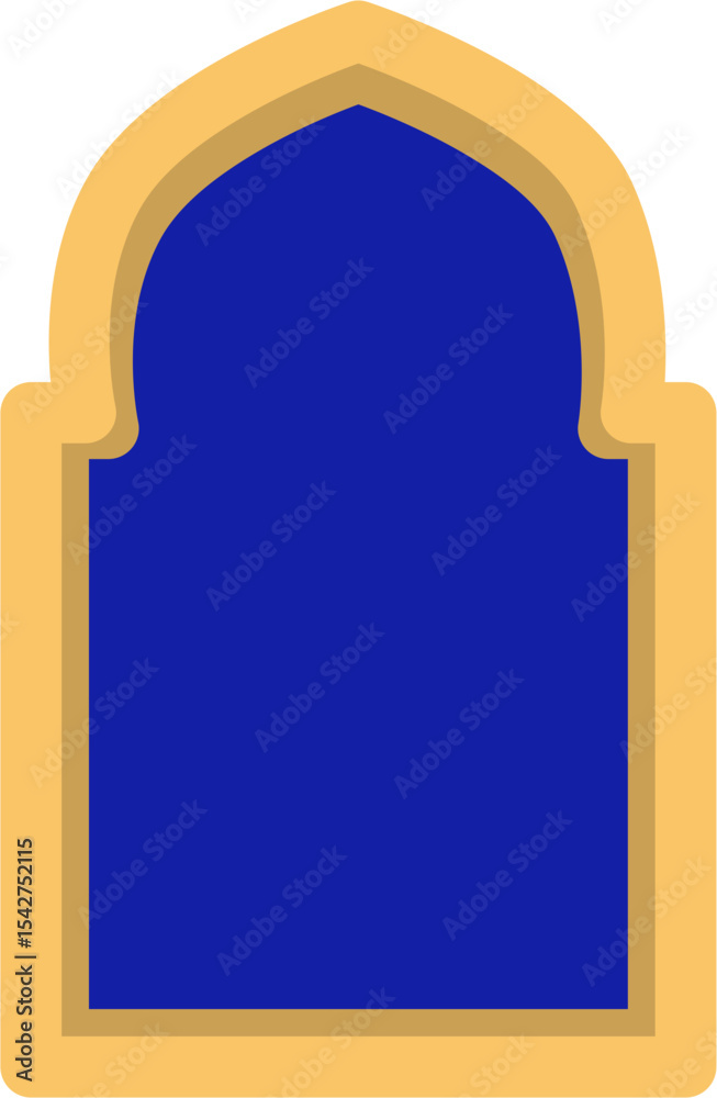Fototapeta premium Elegant Moorish Arch Window Frame, Blue and Gold Design Element