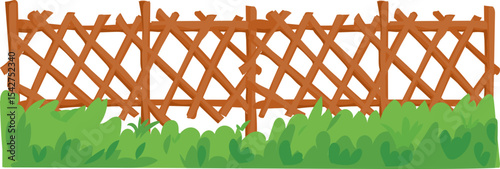Wide Fence with Diagonal Grid vector border for garden, landscape, spring, and nature decoration