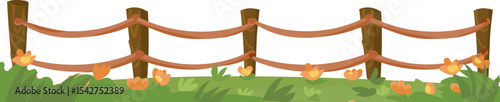 Simple Wooden Fence with Grass vector border for garden, landscape, spring, and nature decoration