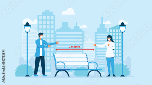Boy and Girl Models Demonstrating Social Distancing – COVID-19 Safety Concept Illustration
