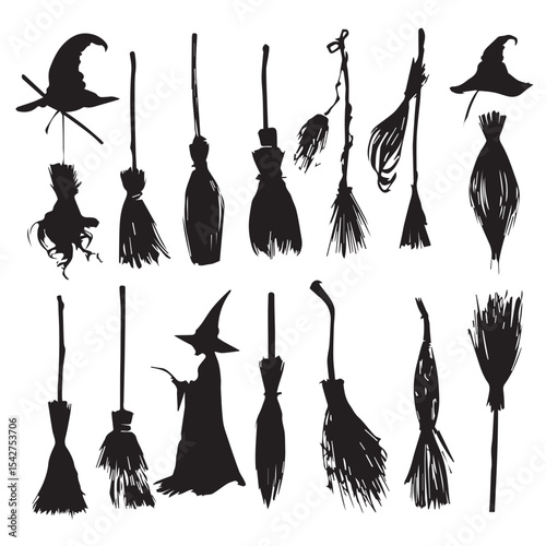 broomstick silhouette set, Black & White silhouette set 