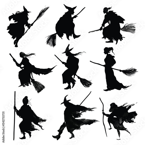 broomstick silhouette set, Black & White silhouette set 