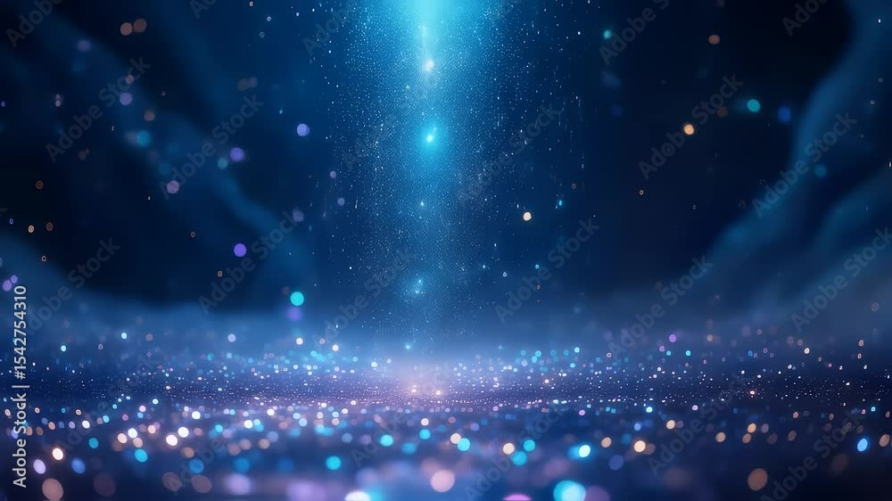 Glittering particles cascade in smoky dark scene