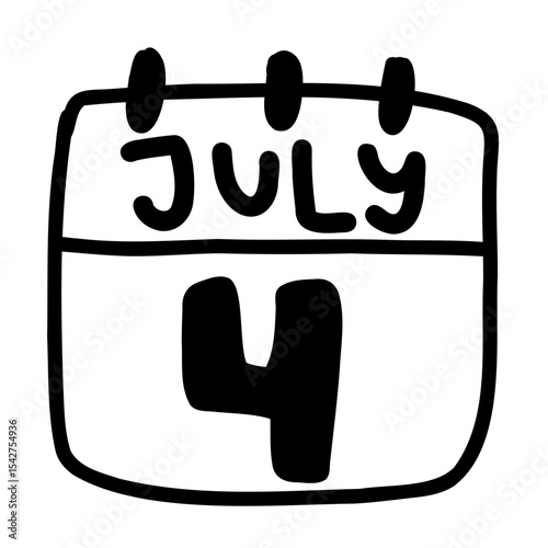 Cute Happy 4th of july united states of America national independence day calendar date icon text word black and white typography hand drawn doodle kids illustration design clipart svg