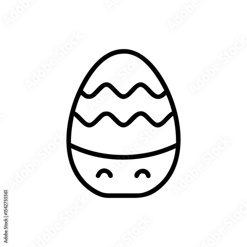Stylized easter egg with wavy lines and a cute face in simple black outline