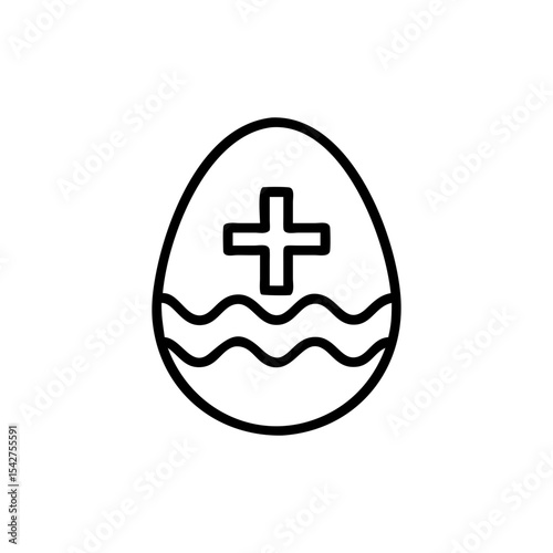Easter egg with a cross and wavy lines in a simple outline drawing