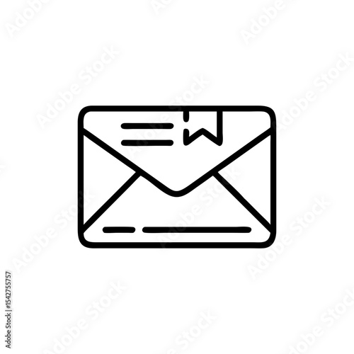 An outline of a sealed envelope with a ribbon and lines for addressing