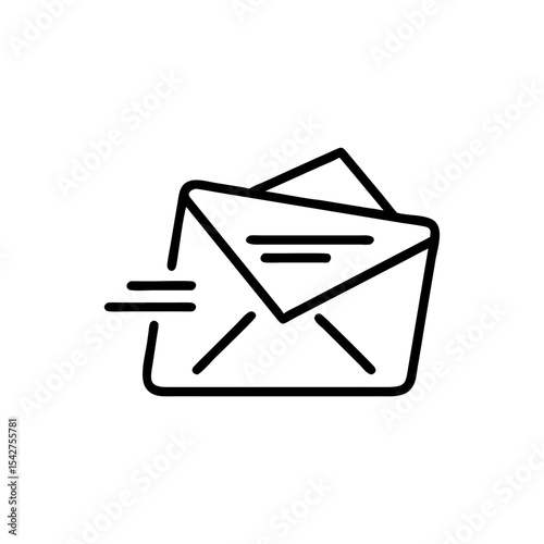 Outline drawing of an open envelope with contents and motion lines aside