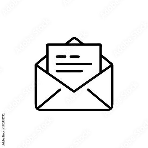 Open envelope containing a letter with lines in a simple black outline