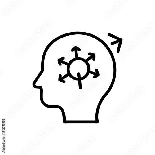 Outline of a head with arrows pointing out and one pointing to side