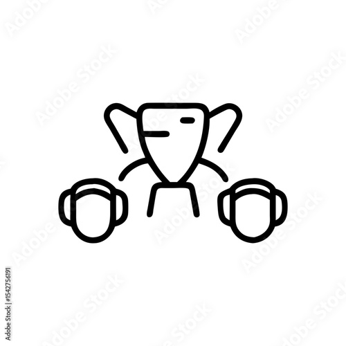 Illustration of a trophy with two heads wearing headphones on either side