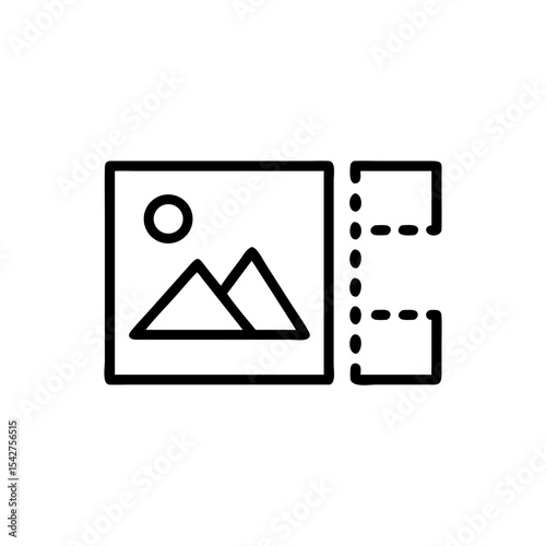 Image with mountains and sun next to a dashed line square outline box