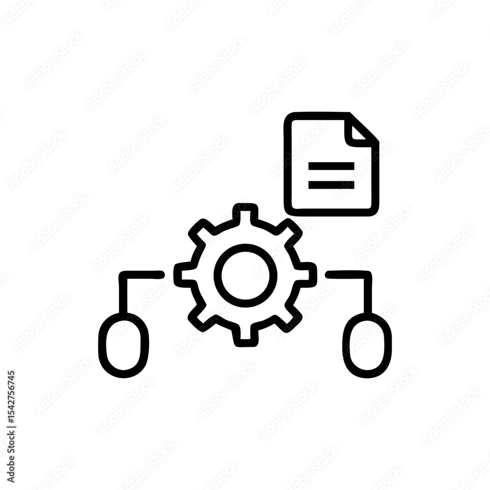 Illustration of a gear connected to mice with a document on top side Illustration of a gear connected to mice with a document on top side