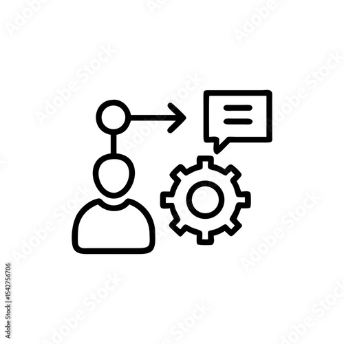 Person with process flow leading to gear and speech bubble illustration