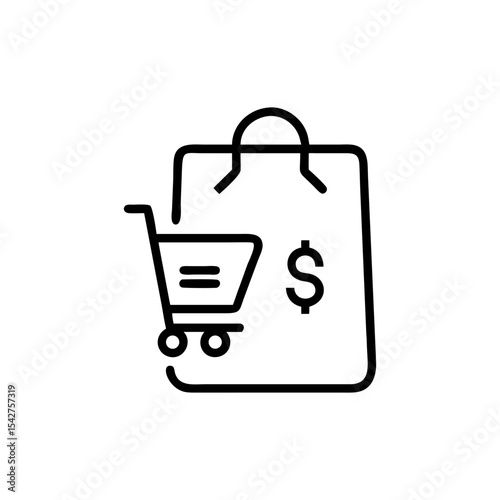 Illustration of a shopping cart, dollar sign, and shopping bag icon art