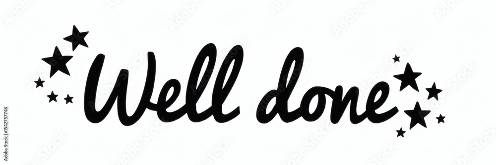 The text Well done in black script with scattered black stars The text Well done in black script with scattered black stars