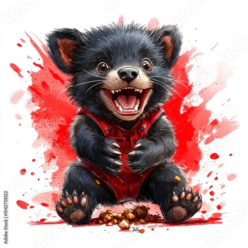 Adorable Tasmanian Devil Cub in Red Onesie Cute Animal Illustration
