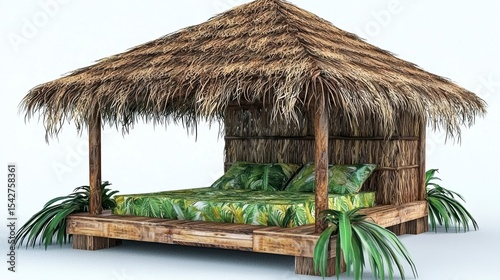 Tropical Thatched Hut Bed Relaxing Island Getaway Design