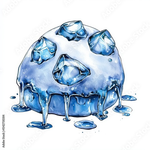 Melting Ice Cream Dessert Watercolor Illustration of a Frozen Treat