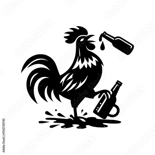 Rooster with beer bottles graphic design