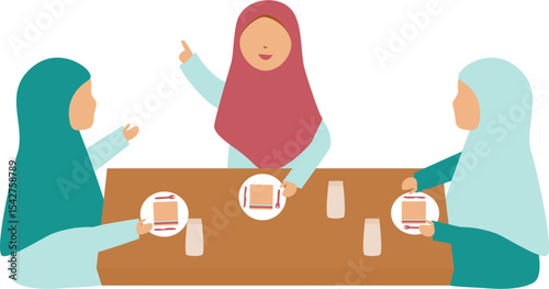 Happy Muslim Women Sharing a Meal Together