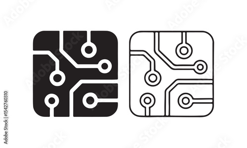 Circuit board silhouette and line art vector icon