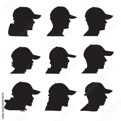 baseball cap silhouette set, Black & White silhouette set