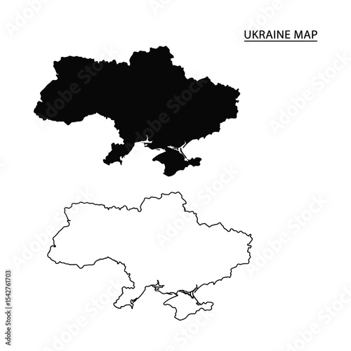 "Ukraine Map Vector – Black Silhouette and Outline Map Design for Educational and Creative Use"