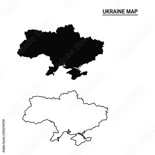 "Ukraine Map Vector – Black Silhouette and Outline Map Design for Educational and Creative Use"