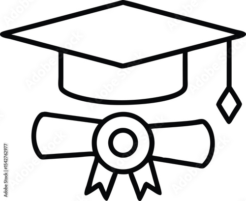 Graduation Cap and Diploma Icon – Academic Success & Degree Completion Symbol