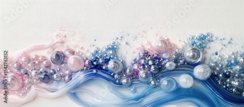 Abstract design with pastel colored spheres and flowing lines