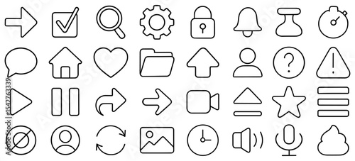 A collection of minimalist outlined icons offering a clean and versatile design aesthetic for websites and applications