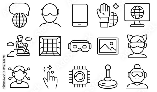 Virtual reality icons set for immersive technology and digital experiences metaverse representing innovation and futuristic concepts